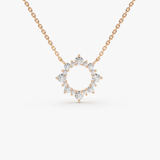 14K Gold Sun Circle Necklace | Diamond Celestial Pendant | Solar Symbol Jewelry | VLOVE
