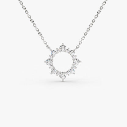 14K Gold Sun Circle Necklace | Diamond Celestial Pendant | Solar Symbol Jewelry | VLOVE
