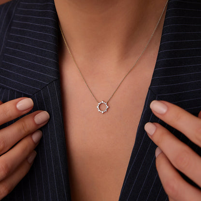 14K Gold Sun Circle Necklace | Diamond Celestial Pendant | Solar Symbol Jewelry | VLOVE