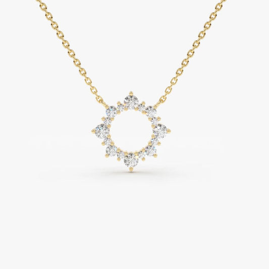 14K Gold Sun Circle Necklace | Diamond Celestial Pendant | Solar Symbol Jewelry | VLOVE