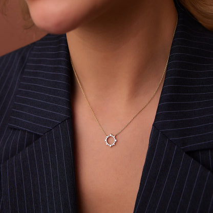 14K Gold Sun Circle Necklace | Diamond Celestial Pendant | Solar Symbol Jewelry | VLOVE