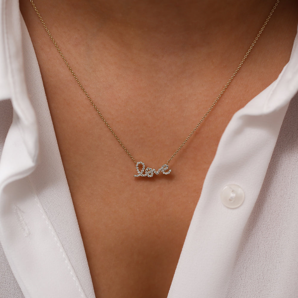 14K Gold Diamond Love Necklace | Solid Gold Symbol Pendant | Romantic Jewelry Gift for Her | VLOVE