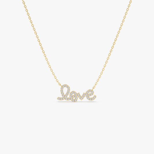 14K Gold Diamond Love Necklace | Solid Gold Symbol Pendant | Romantic Jewelry Gift for Her | VLOVE