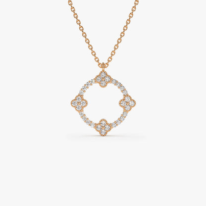 14K Solid Gold Clover Necklace | Full Diamond Circle Pendant | Lucky Symbol Jewelry | VLOVE