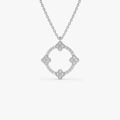 14K Solid Gold Clover Necklace | Full Diamond Circle Pendant | Lucky Symbol Jewelry | VLOVE