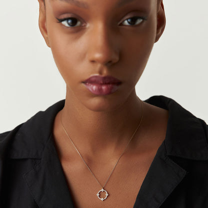 14K Solid Gold Clover Necklace | Full Diamond Circle Pendant | Lucky Symbol Jewelry | VLOVE
