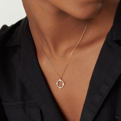 14K Solid Gold Clover Necklace | Full Diamond Circle Pendant | Lucky Symbol Jewelry | VLOVE