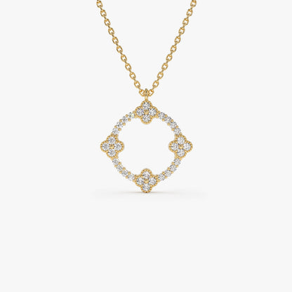 14K Solid Gold Clover Necklace | Full Diamond Circle Pendant | Lucky Symbol Jewelry | VLOVE