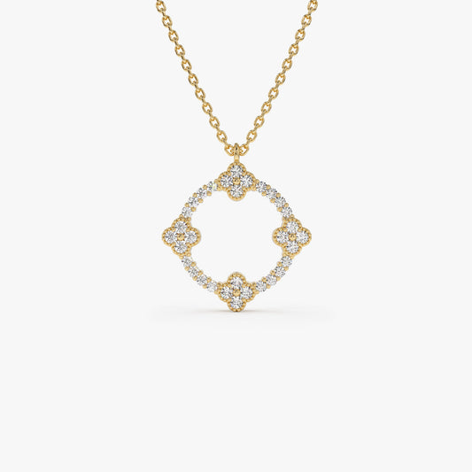 14K Solid Gold Clover Necklace | Full Diamond Circle Pendant | Lucky Symbol Jewelry | VLOVE