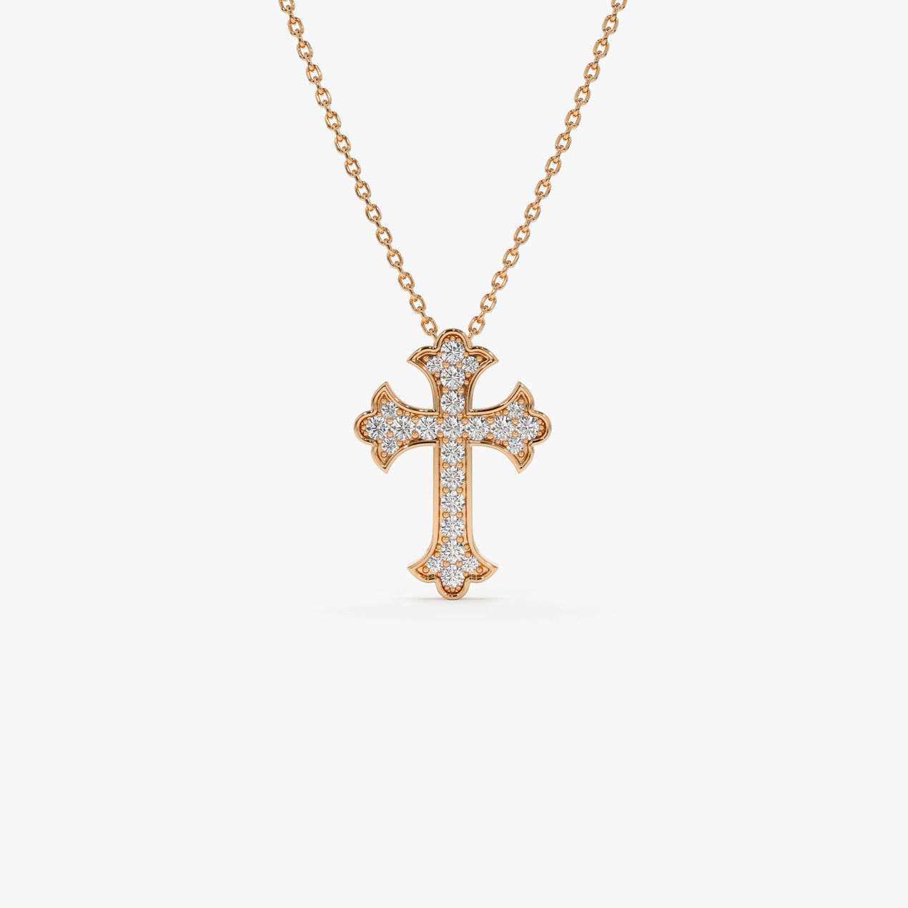 14K Gothic Diamond Cross Necklace | Pave Setting Religious Jewelry | Unisex Statement Piece | VLOVE