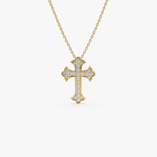 14K Gothic Diamond Cross Necklace | Pave Setting Religious Jewelry | Unisex Statement Piece | VLOVE