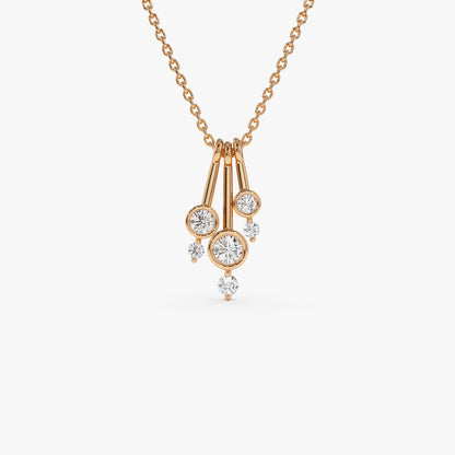 14K Multi Bezel Set Diamond Pendant | Solid Gold Necklace with Cluster Diamonds | Luxury Gift for Women | VLOVE