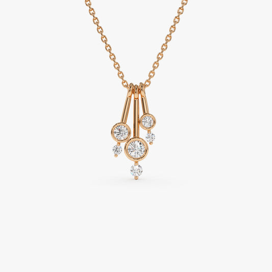 14K Multi Bezel Set Diamond Pendant | Solid Gold Necklace with Cluster Diamonds | Luxury Gift for Women | VLOVE