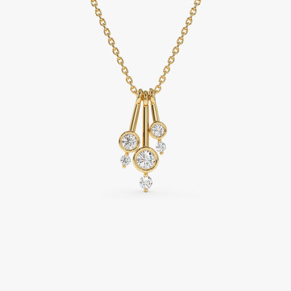 14K Multi Bezel Set Diamond Pendant | Solid Gold Necklace with Cluster Diamonds | Luxury Gift for Women | VLOVE