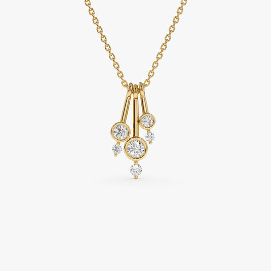 14K Multi Bezel Set Diamond Pendant | Solid Gold Necklace with Cluster Diamonds | Luxury Gift for Women | VLOVE