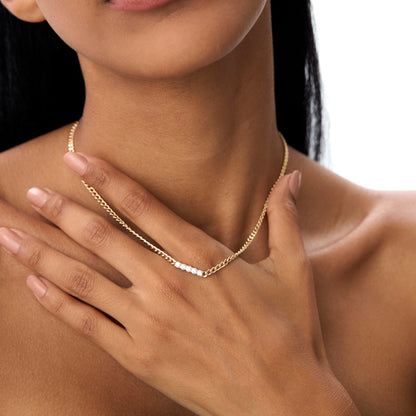 14K Diamond Bar Cuban Chain Necklace | Solid Gold Statement Jewelry | Men's & Women's Luxury Necklace | VLOVE