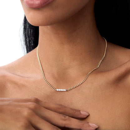 14K Diamond Bar Cuban Chain Necklace | Solid Gold Statement Jewelry | Men's & Women's Luxury Necklace | VLOVE