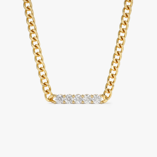 14K Diamond Bar Cuban Chain Necklace | Solid Gold Statement Jewelry | Men's & Women's Luxury Necklace | VLOVE