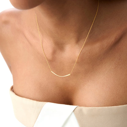 14K Gold Curved Bar Necklace | Minimalist Pendant Jewelry | Modern Layering Chain for Women | VLOVE
