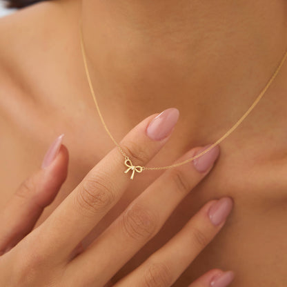 Ribbon Necklace | 14K Gold Minimalist Design | Dainty Chain for Layering | Everyday Jewelry