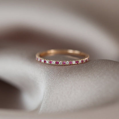 14K Emerald and Diamond Eternity Ring | Alternating Gemstone Band | Luxury Stackable Jewelry | VLOVE