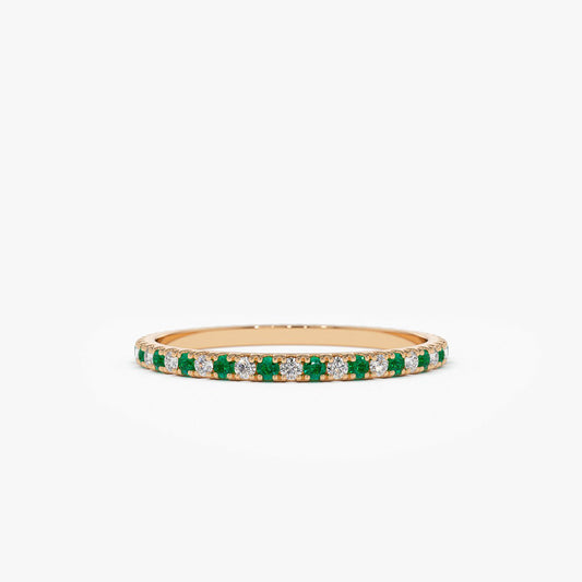 14K Emerald and Diamond Eternity Ring | Alternating Gemstone Band | Luxury Stackable Jewelry | VLOVE