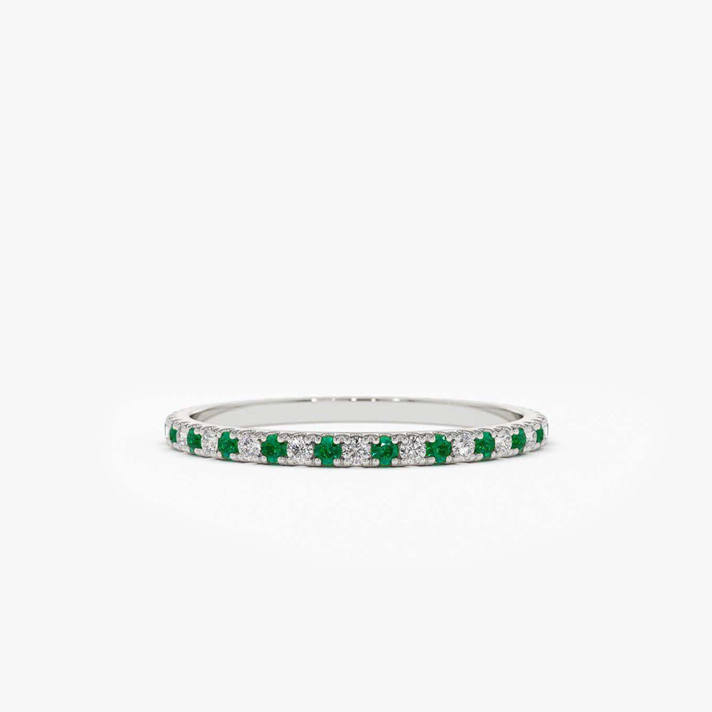 14K Emerald and Diamond Eternity Ring | Alternating Gemstone Band | Luxury Stackable Jewelry | VLOVE