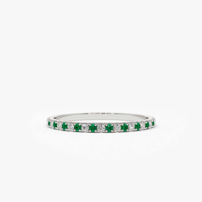 14K Emerald and Diamond Eternity Ring | Alternating Gemstone Band | Luxury Stackable Jewelry | VLOVE