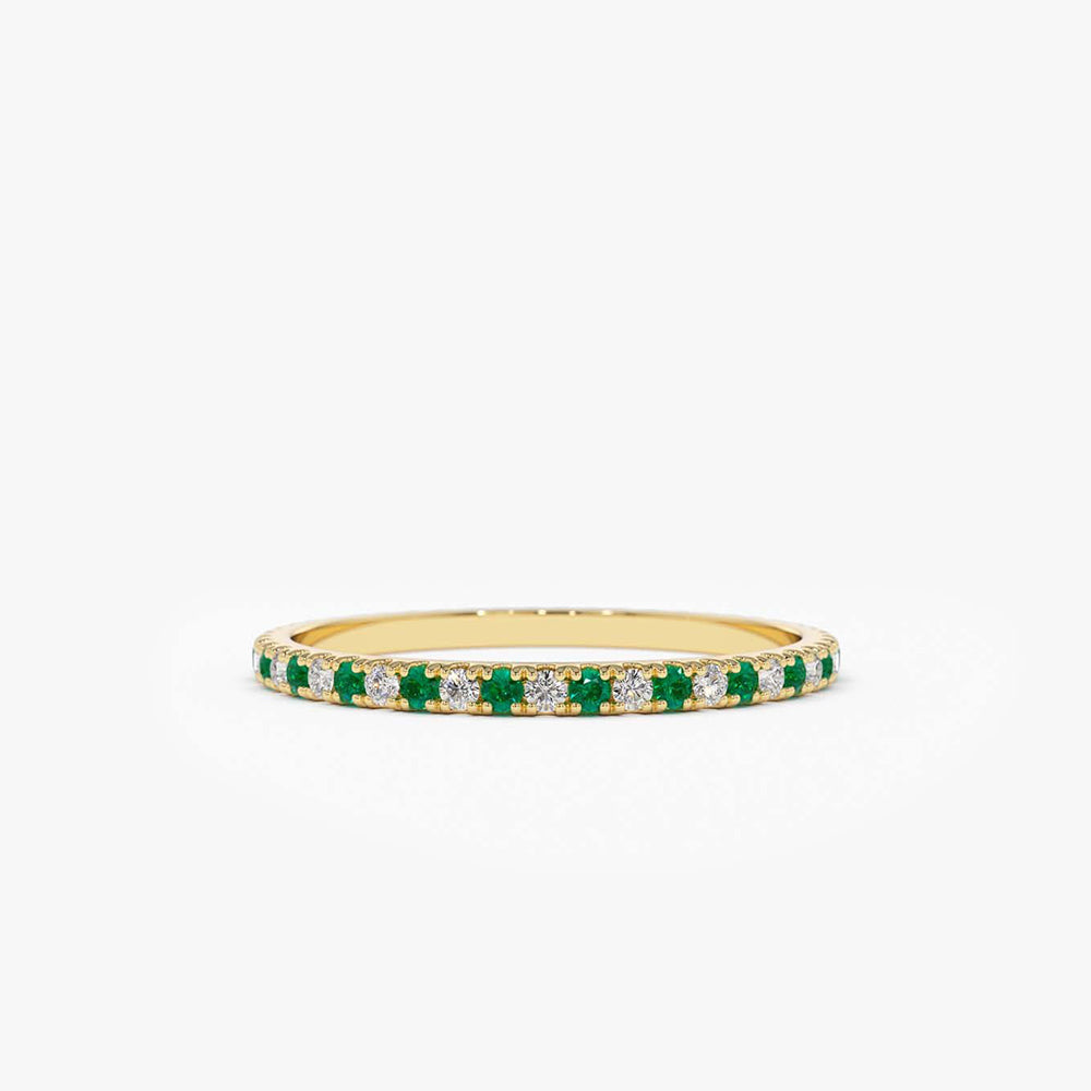 14K Emerald and Diamond Eternity Ring | Alternating Gemstone Band | Luxury Stackable Jewelry | VLOVE