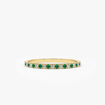 14K Emerald and Diamond Eternity Ring | Alternating Gemstone Band | Luxury Stackable Jewelry | VLOVE