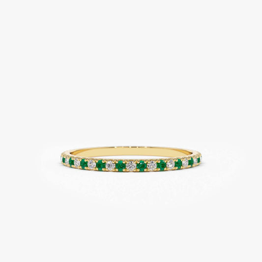 14K Emerald and Diamond Eternity Ring | Alternating Gemstone Band | Luxury Stackable Jewelry | VLOVE