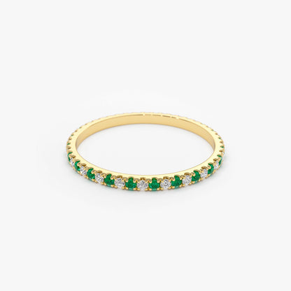 14K Emerald and Diamond Eternity Ring | Alternating Gemstone Band | Luxury Stackable Jewelry | VLOVE