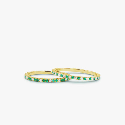 14K Emerald and Diamond Eternity Ring | Alternating Gemstone Band | Luxury Stackable Jewelry | VLOVE