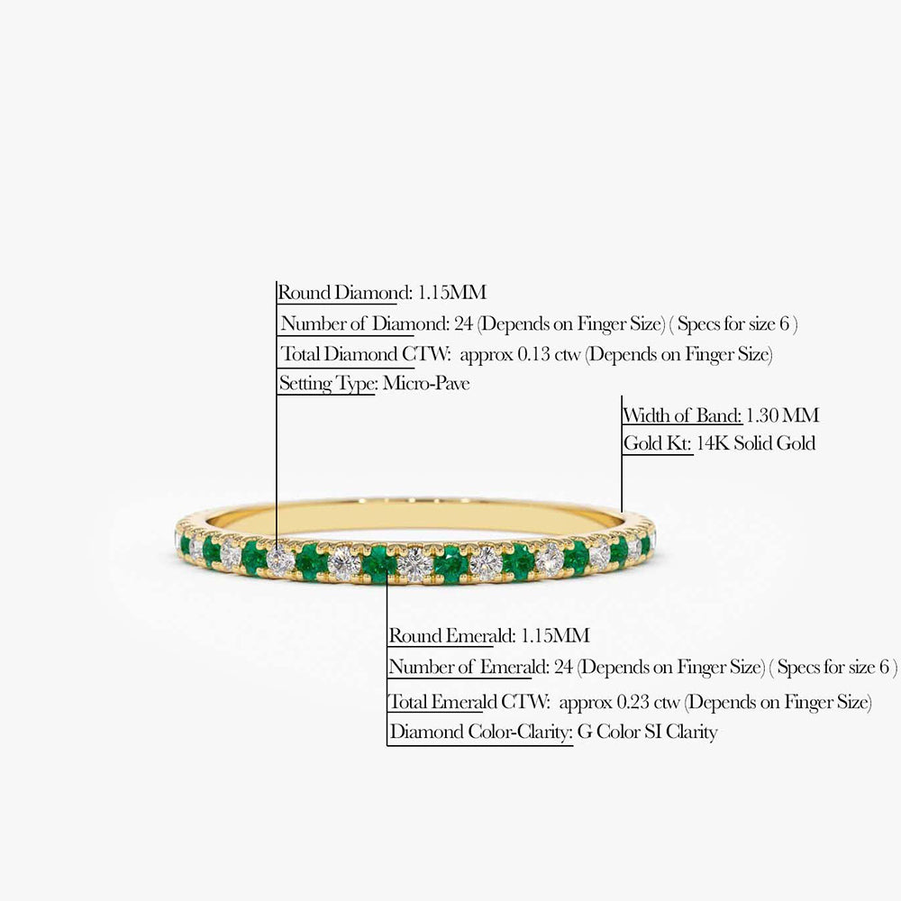 14K Emerald and Diamond Eternity Ring | Alternating Gemstone Band | Luxury Stackable Jewelry | VLOVE