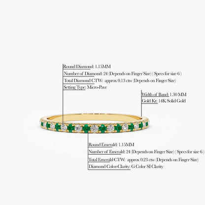 14K Emerald and Diamond Eternity Ring | Alternating Gemstone Band | Luxury Stackable Jewelry | VLOVE