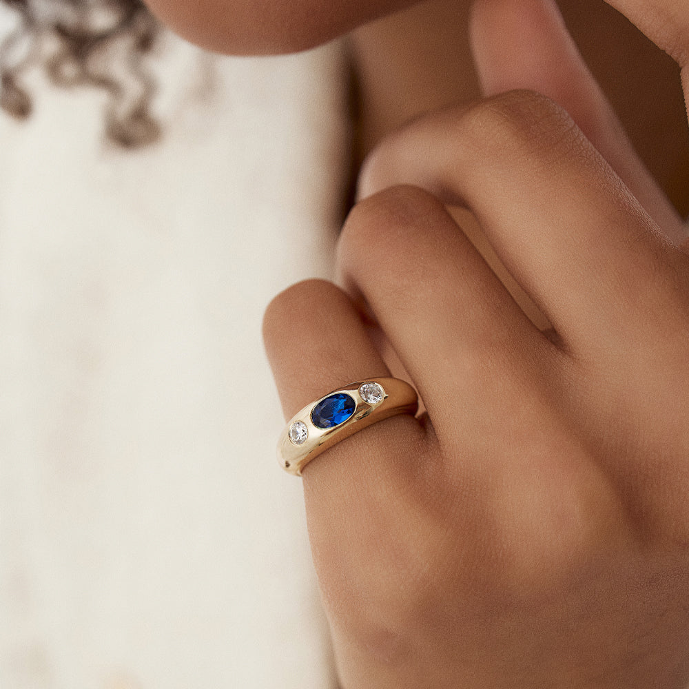 14K Oval Sapphire and Diamond Dome Ring | Custom Luxury Statement Ring | Certified Gemstone Jewelry | VLOVE
