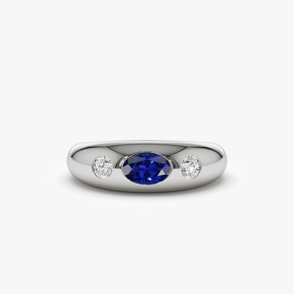 14K Oval Sapphire and Diamond Dome Ring | Custom Luxury Statement Ring | Certified Gemstone Jewelry | VLOVE