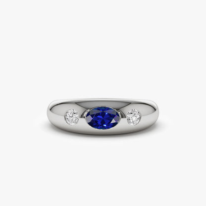 14K Oval Sapphire and Diamond Dome Ring | Custom Luxury Statement Ring | Certified Gemstone Jewelry | VLOVE