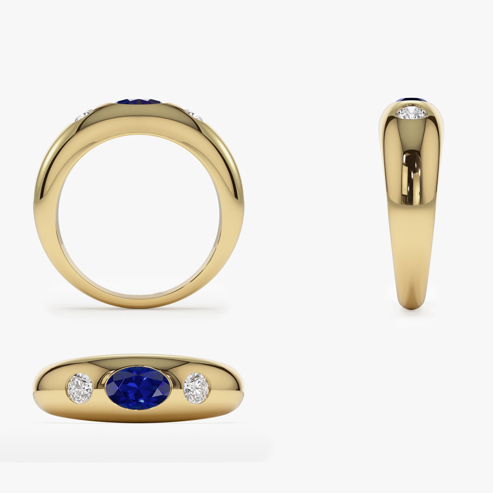 14K Oval Sapphire and Diamond Dome Ring | Custom Luxury Statement Ring | Certified Gemstone Jewelry | VLOVE