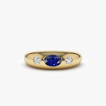 14K Oval Sapphire and Diamond Dome Ring | Custom Luxury Statement Ring | Certified Gemstone Jewelry | VLOVE