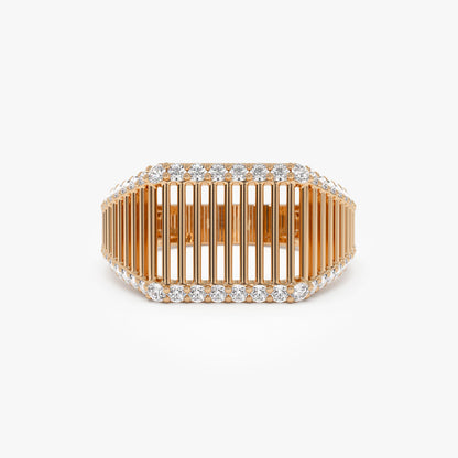 14K Gold Ribbed Signet Ring | Custom Engraved Statement Band | Artisan Textured Jewelry | VLOVE