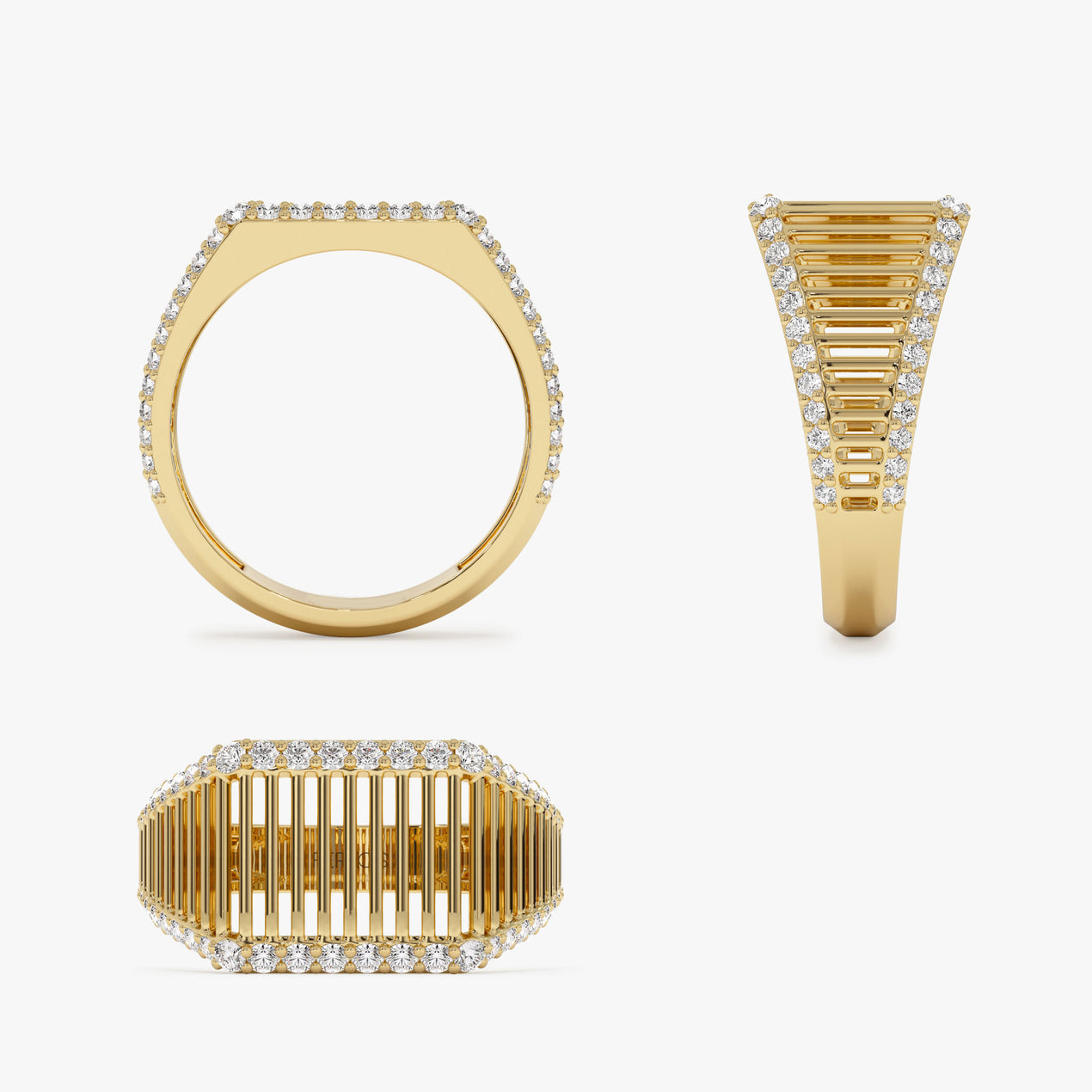 14K Gold Ribbed Signet Ring | Custom Engraved Statement Band | Artisan Textured Jewelry | VLOVE