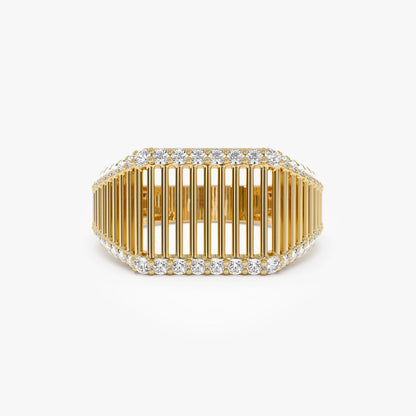 14K Gold Ribbed Signet Ring | Custom Engraved Statement Band | Artisan Textured Jewelry | VLOVE