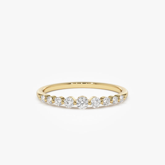 14K Solid Gold Diamond Wedding Band | 0.30 CTW Shared Prong Setting | Minimalist Stackable Ring | VLOVE