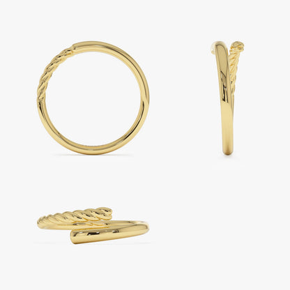 14K Open-End Rope Twist Ring | Adjustable Gold Band | Bohemian Stacking Jewelry for Women