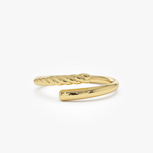 14K Open-End Rope Twist Ring | Adjustable Gold Band | Bohemian Stacking Jewelry for Women