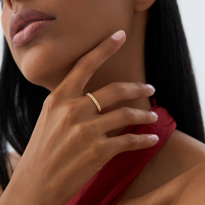 14K Ribbed Gold Band | 2.5MM Thin Stacking Ring | Textured Jewelry for Women | VLOVE