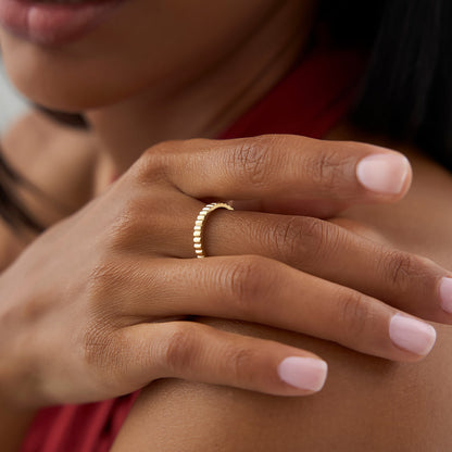 14K Ribbed Gold Band | 2.5MM Thin Stacking Ring | Textured Jewelry for Women | VLOVE