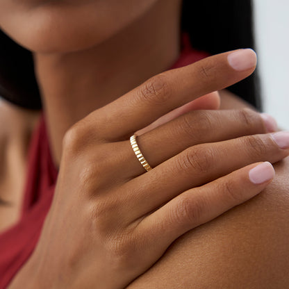14K Ribbed Gold Band | 2.5MM Thin Stacking Ring | Textured Jewelry for Women | VLOVE
