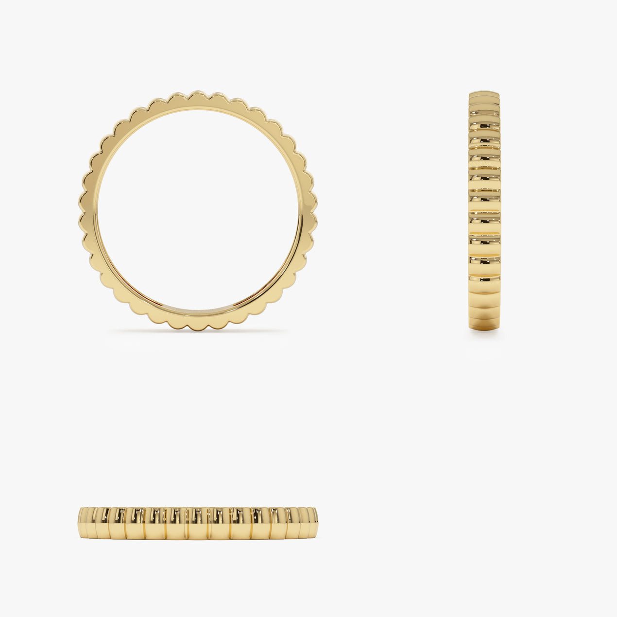 14K Ribbed Gold Band | 2.5MM Thin Stacking Ring | Textured Jewelry for Women | VLOVE